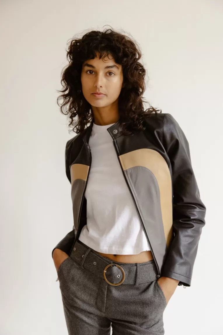 Vestes Et Manteaux>Musier Paris Blouson en cuir tricolore hvar