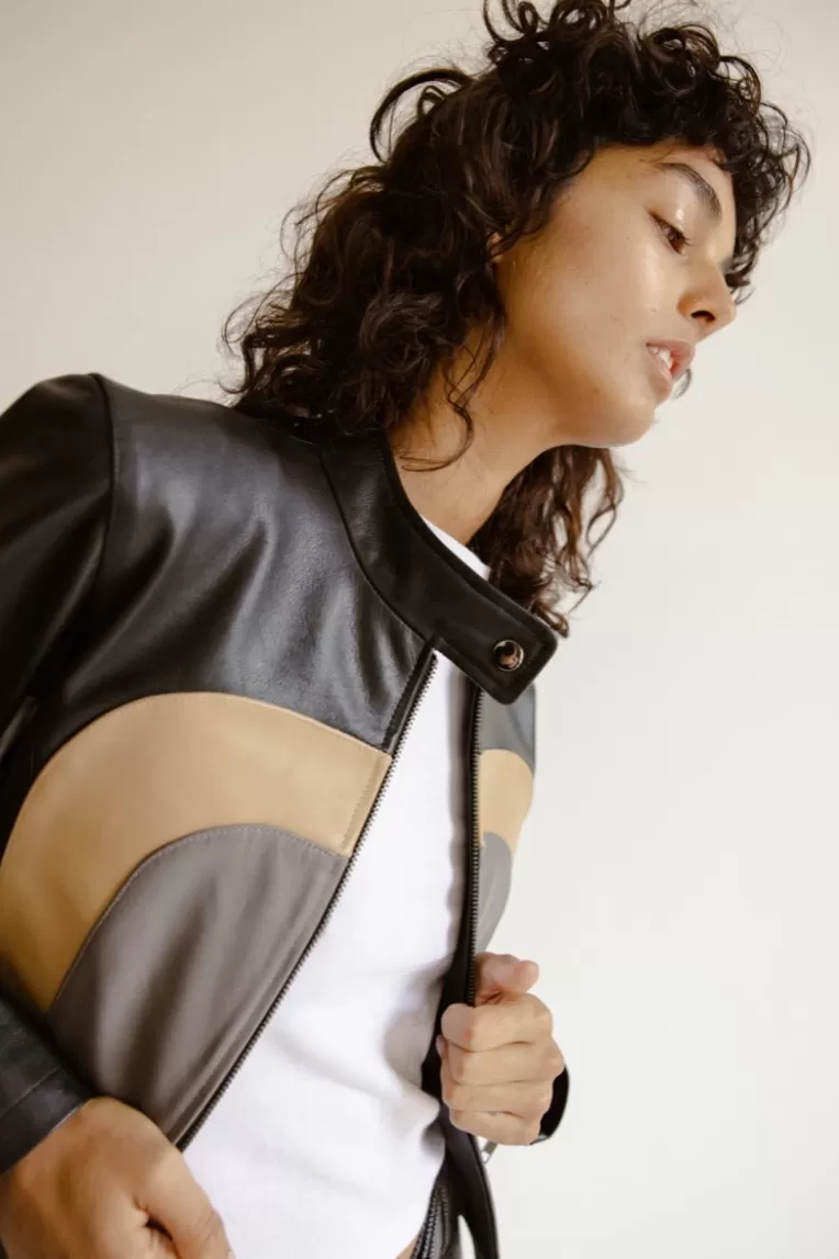 Vestes Et Manteaux>Musier Paris Blouson en cuir tricolore hvar