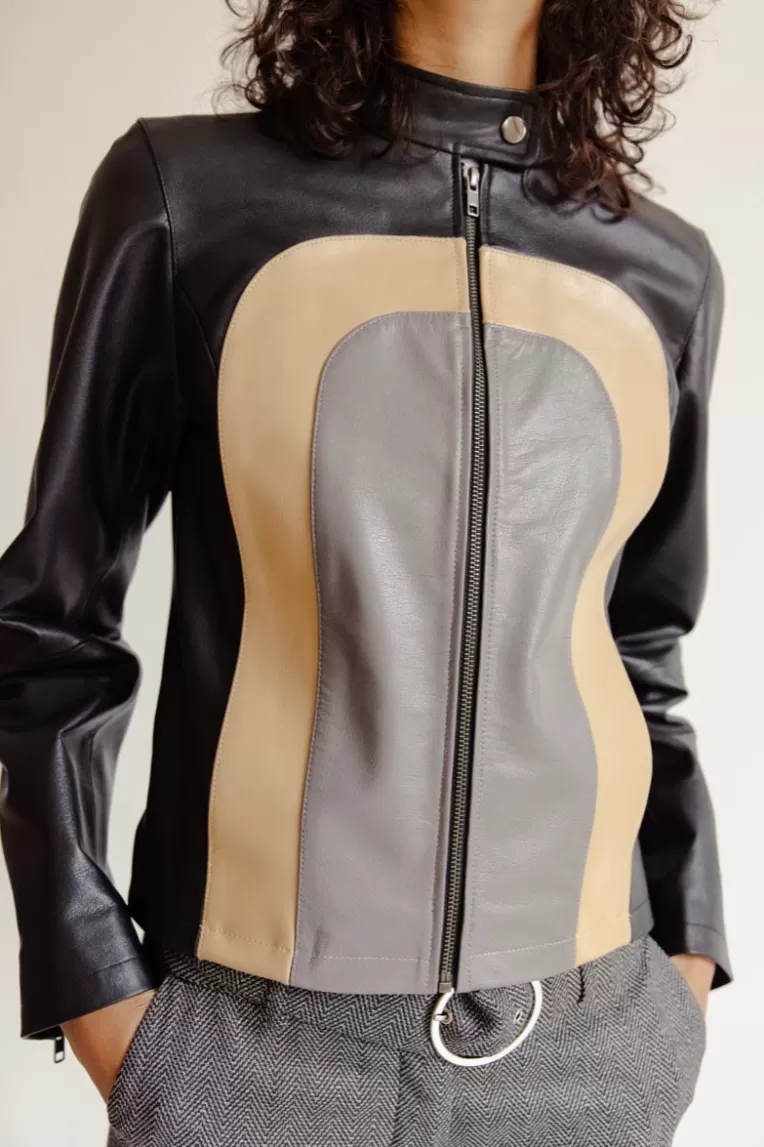 Vestes Et Manteaux>Musier Paris Blouson en cuir tricolore hvar